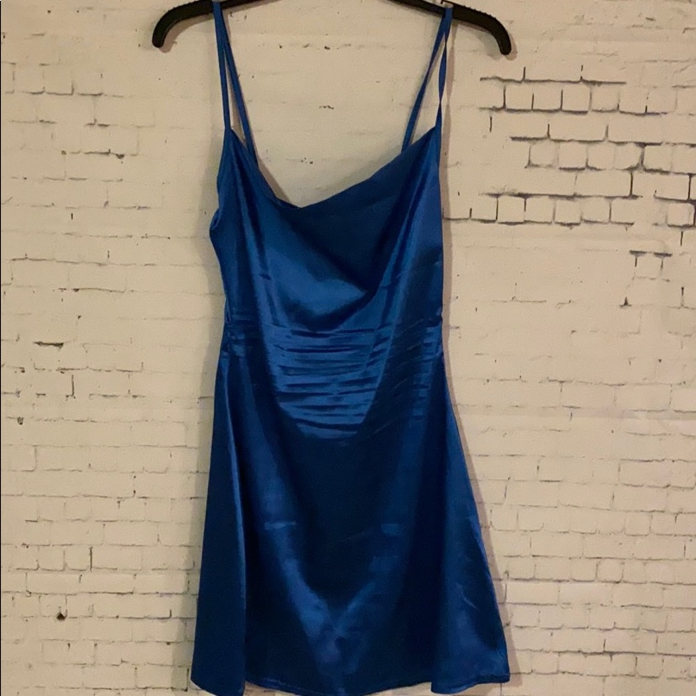 Blue satin mini dress